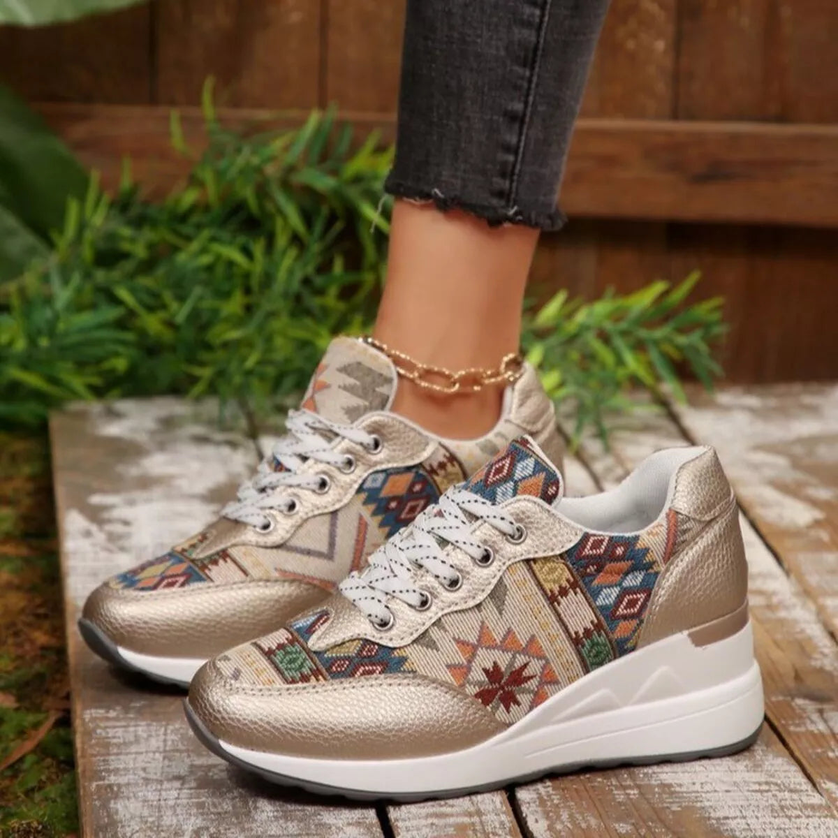 Lace Up Wedge Sneakers